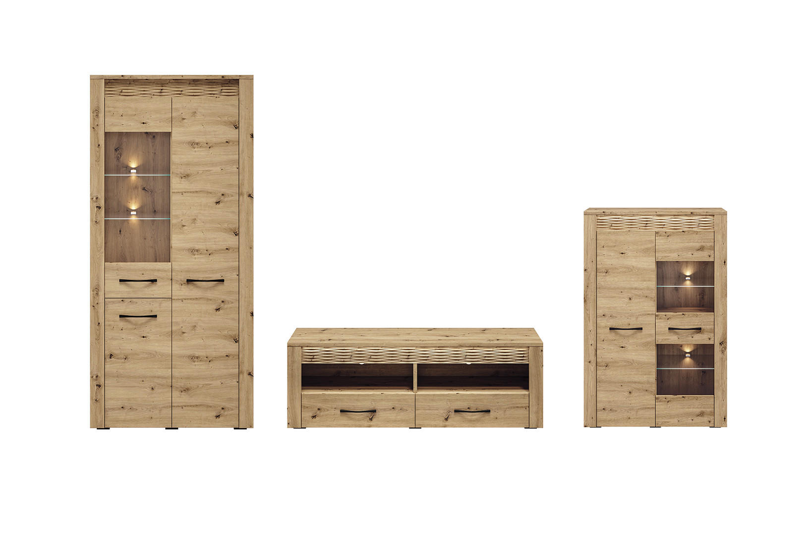 WOHNWAND Artis Artisan Eiche 3-teilig - Eiche Artisan/Braun, Holz/Holzwerkstoff (334/200/40cm) - Feldmann-Wohnen