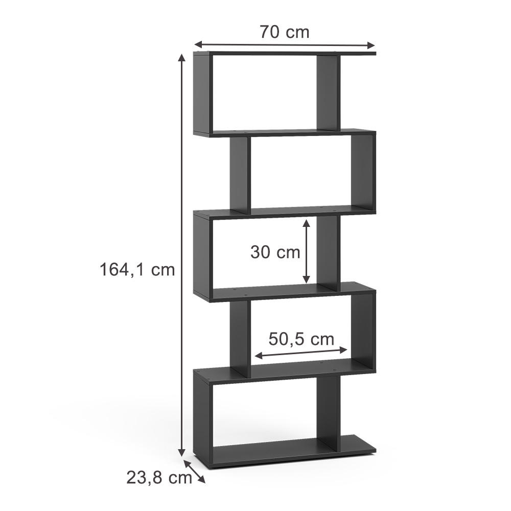 RAUMTEILER Levio Schwarz 70 x 164.1 cm 5 Fächer - Schwarz, Holzwerkstoff (70/164.1/23.8cm) - Vicco