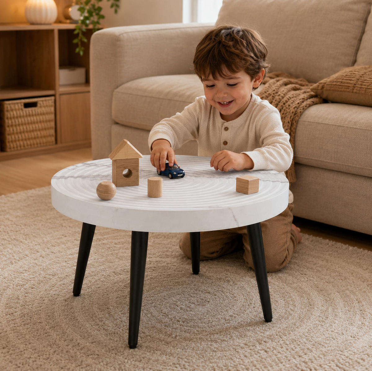 BEISTELLTISCH aus MDF 60x60x37 cm und Metall Weiß in Marmoroptik mit verstellbaren Füßen - Weiß, Holzwerkstoff (60/60/37cm) - IVMEU