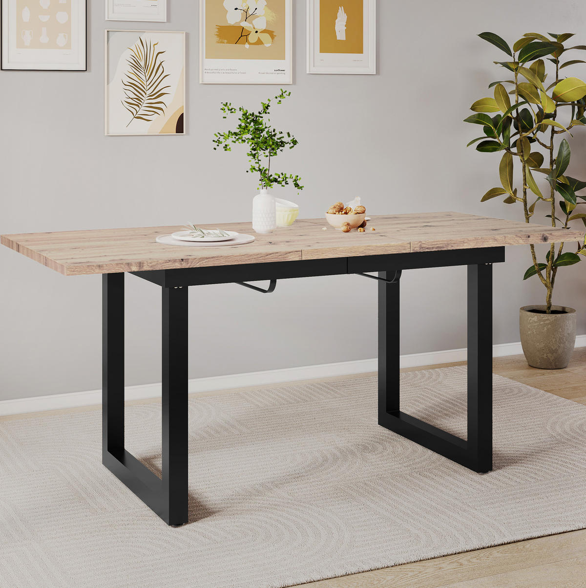 ESSTISCH aus MDF 140/180x80x75 cm Schwarz/Natur ausziehbar im Industriestil mit stabilem Metallgestell - Eichefarben, Holzwerkstoff (180/80/75cm) - Modfu