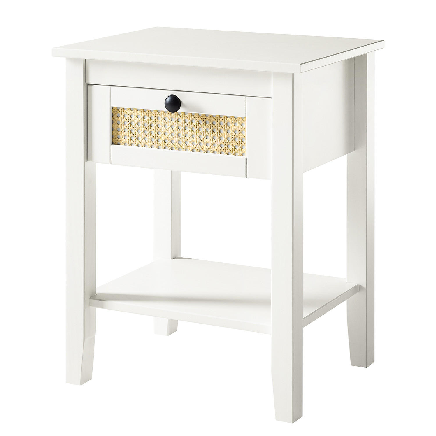 NACHTTISCH - Kiefer massiv / Wiener Geflecht - Weiß, Holz (48/60/35cm) - home24