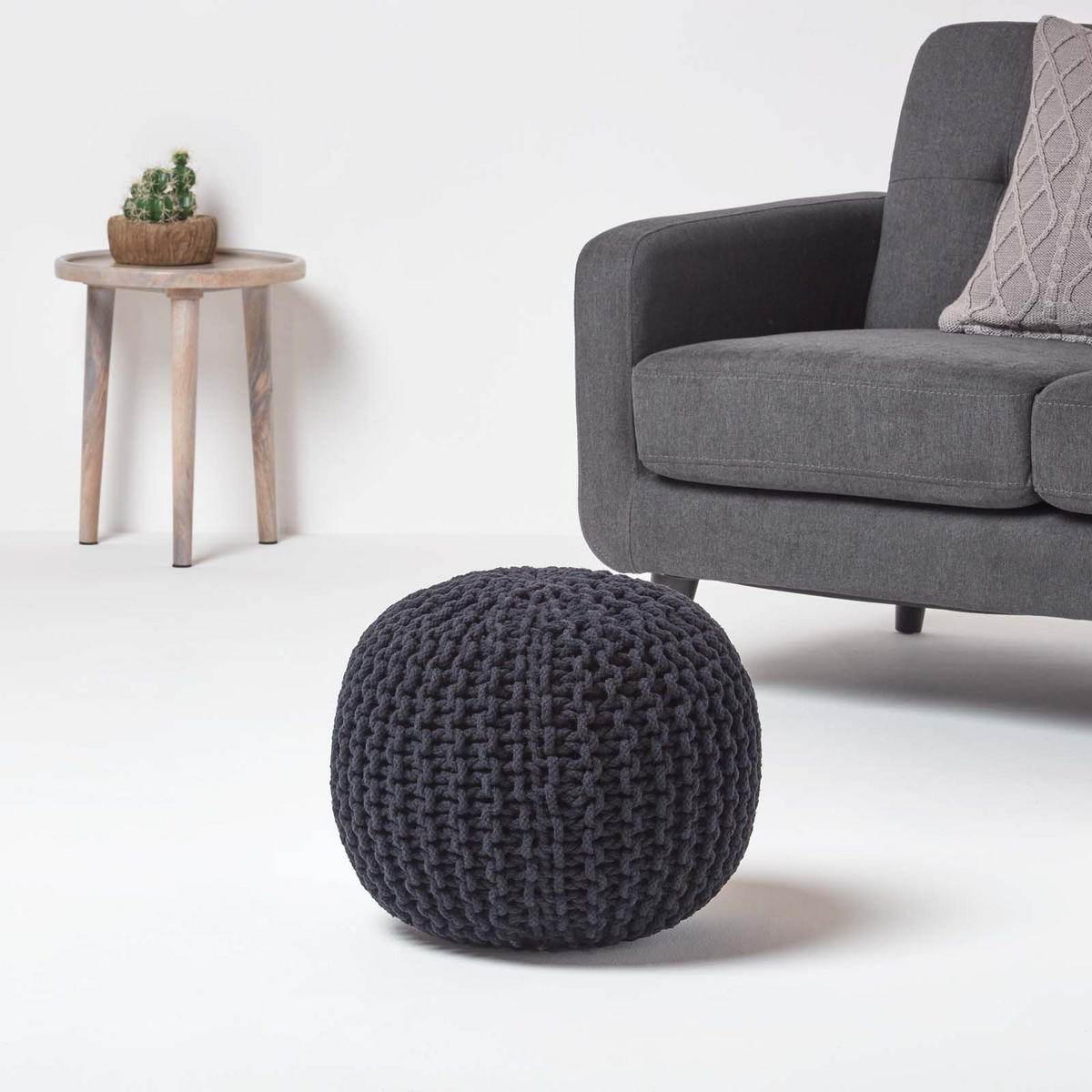 STRICK-POUF schwarz, 40/40/35 cm - Schwarz, Textil (40/35/40cm) - Homescapes
