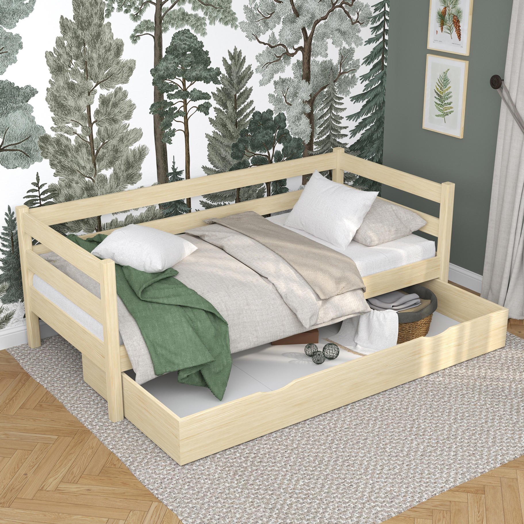 TAGESBETT mit Schublade N01 Klare Kiefer 120/200 - Braun, Naturmaterialien/Holz (120/200cm) - N-Wood