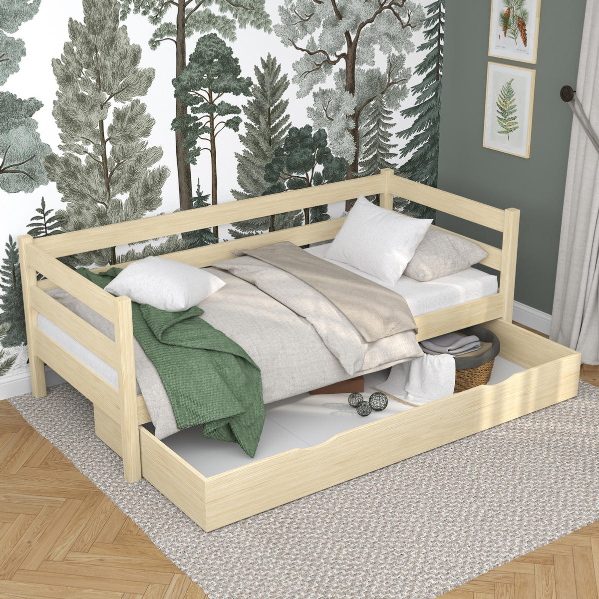 TAGESBETT mit Schublade N01 Klare Kiefer 80/200 - Braun, Naturmaterialien/Holz (80/200cm) - N-Wood