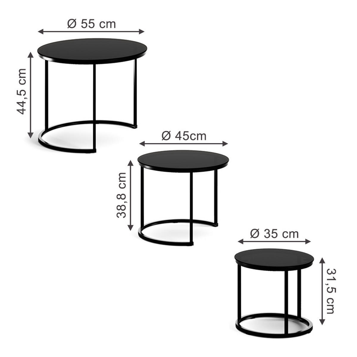 COUCHTISCH-SET Montreal Glas 55 x 55 cm 3 Teile - Klar/Schwarz, Glas (55/55/44.5cm) - Vicco