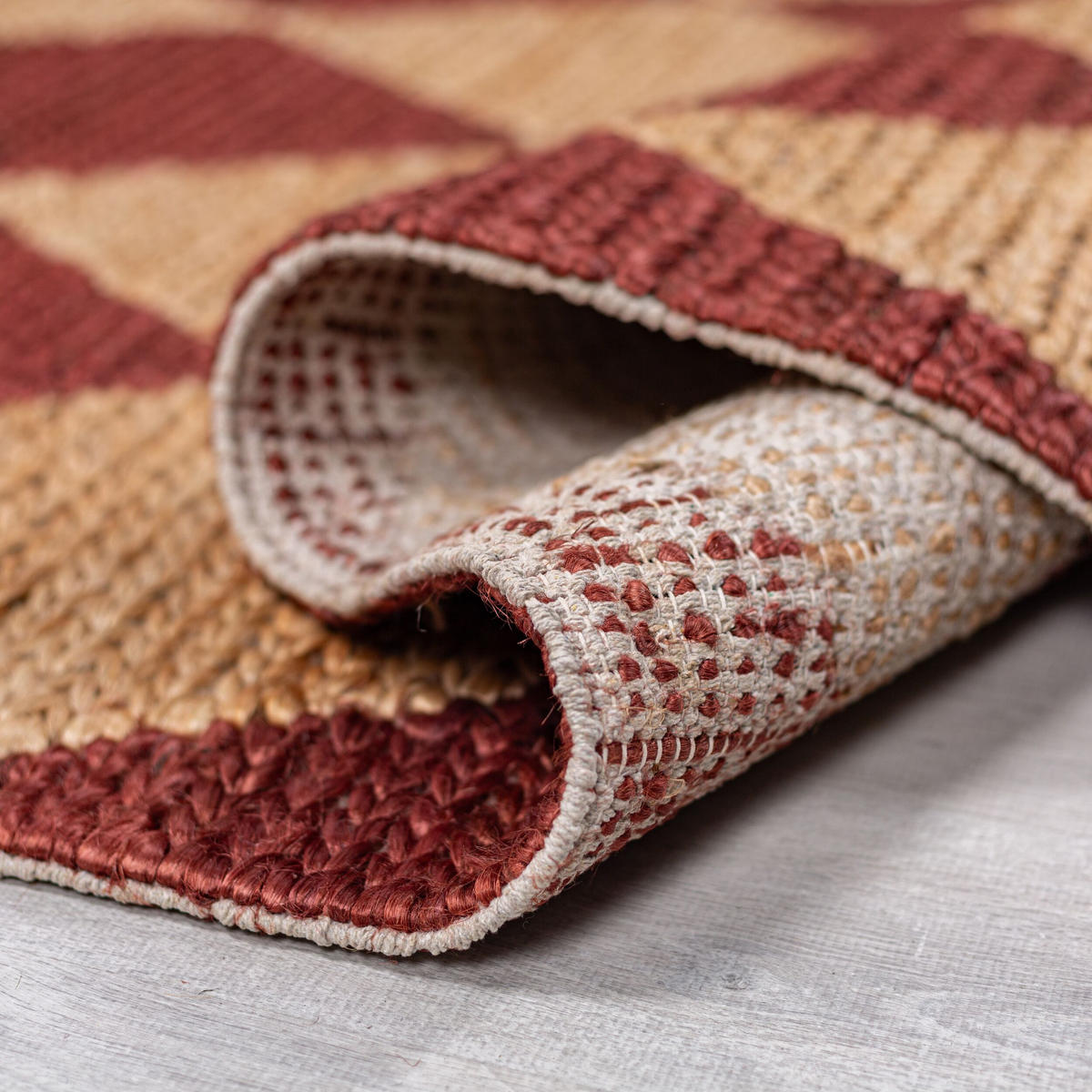 TEPPICH Jute Flachgewebe Rauten Muster, Wohnzimmer Terrakotta Rechteckig 160x230 - Terracotta, Textil (160/230cm) - KADIMA DESIGN