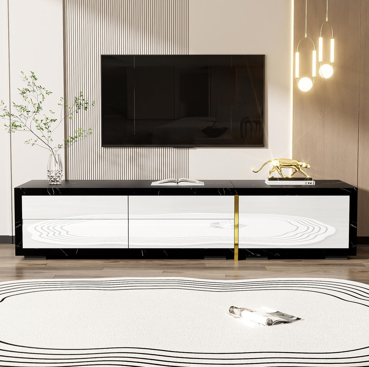 TV-SCHRANK mit variabler Länge 140-260 cm Weiß/Schwarz - Weiß, Holzwerkstoff (40/30/260cm) - Beauniv