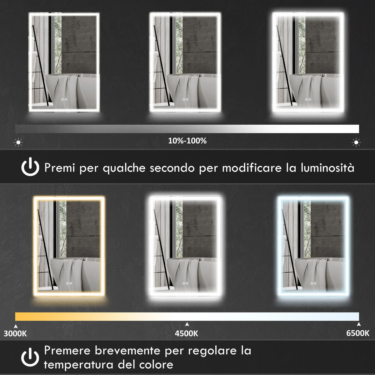 SPIEGELSCHRANK, verstellbarer LED-Beleuchtung und Antibeschlagfunktion,50*12.8*70cm, Schwarz - Schwarz, Glas (50/70/12.8cm) - Vallsero