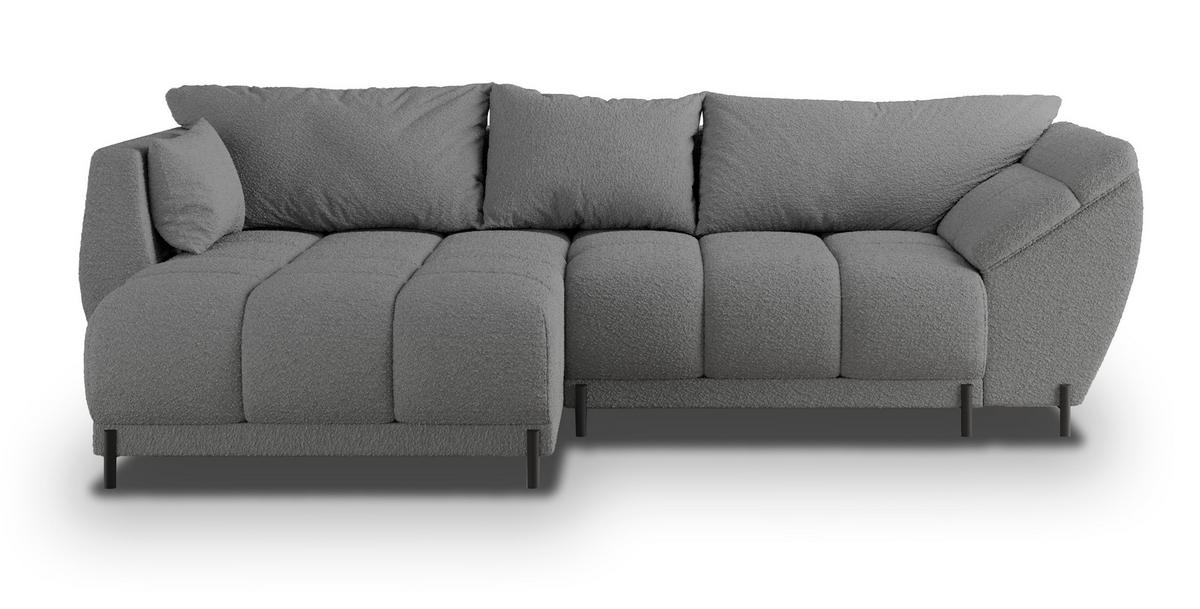 ECKSOFA VESTANO L-S Grau Boucle-Stoff mit Schlaffunktion - Grau, Holz (287/182cm) - MASSENO
