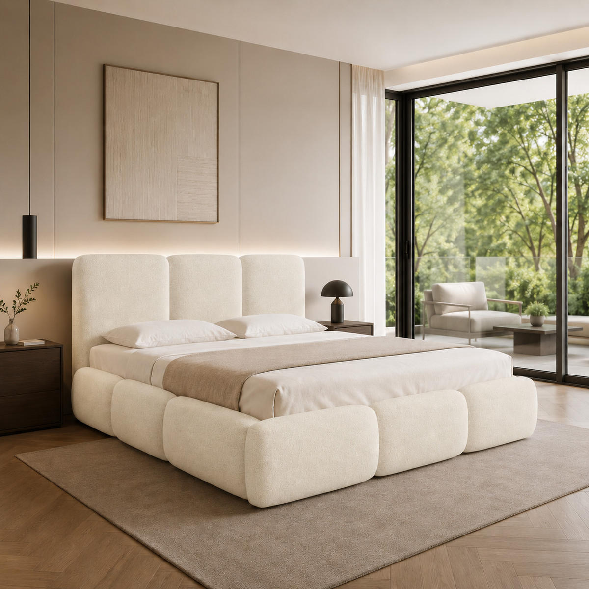 POLSTERBETT BOVA 180x200 cm mit Bettkasten,Lattenrost,Doppelbett,Boxspringbett-Optik-Creme - Creme, Holz (180/200cm) - Furnistar