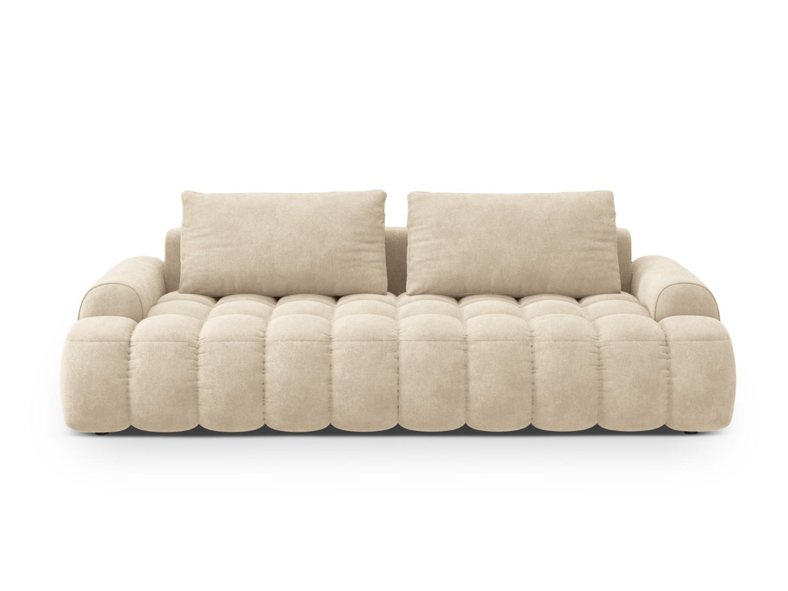 AUSKLAPPBARES-SOFA mit Bettkasten Linz aus Samt leichtes beige 4 Sitzplätze - Creme, Textil (100/84/250cm) - Cosmopolitan Design