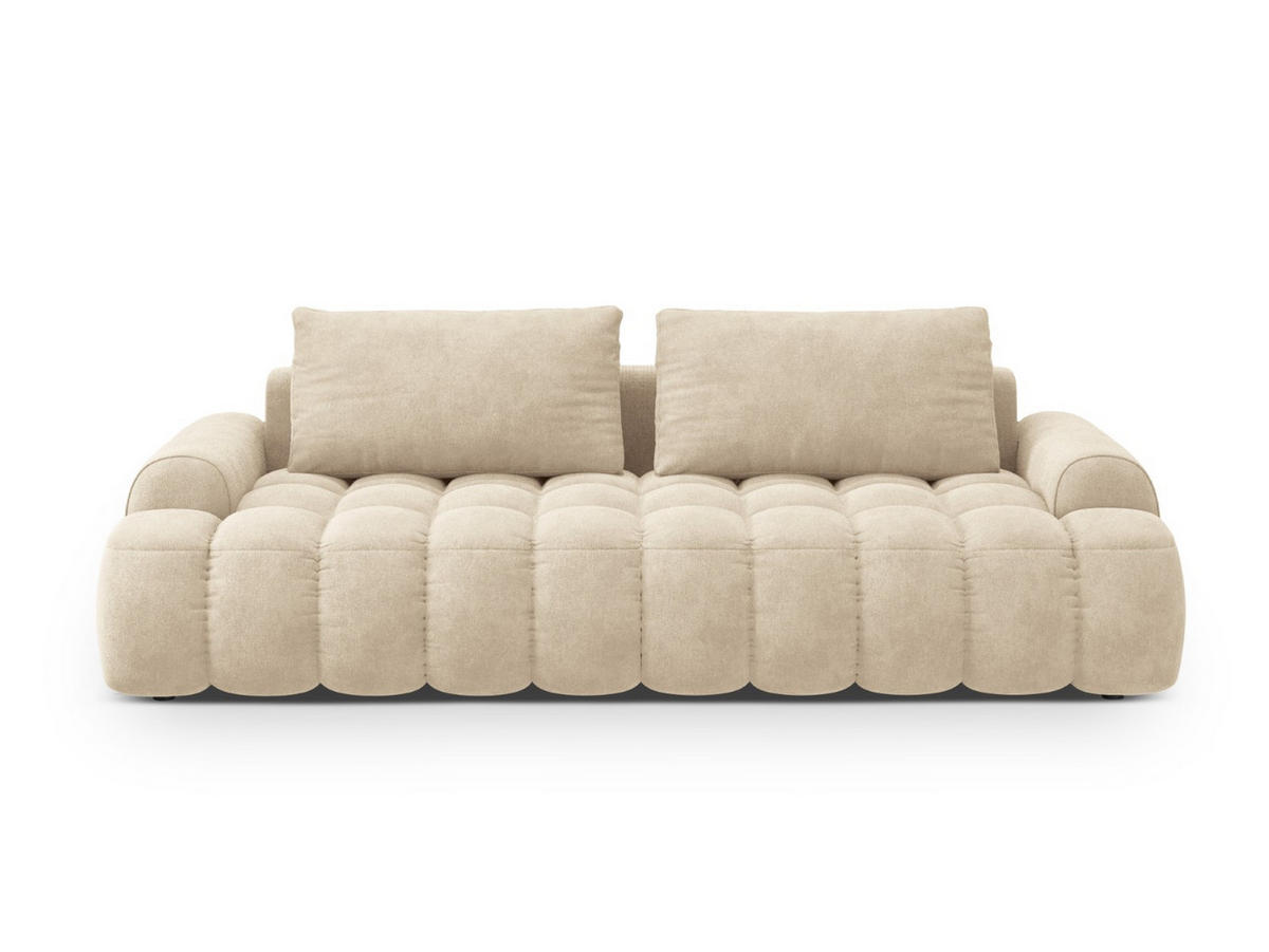 AUSKLAPPBARES-SOFA mit Bettkasten Linz aus Samt leichtes beige 4 Sitzplätze - Creme, Textil (100/84/250cm) - Cosmopolitan Design