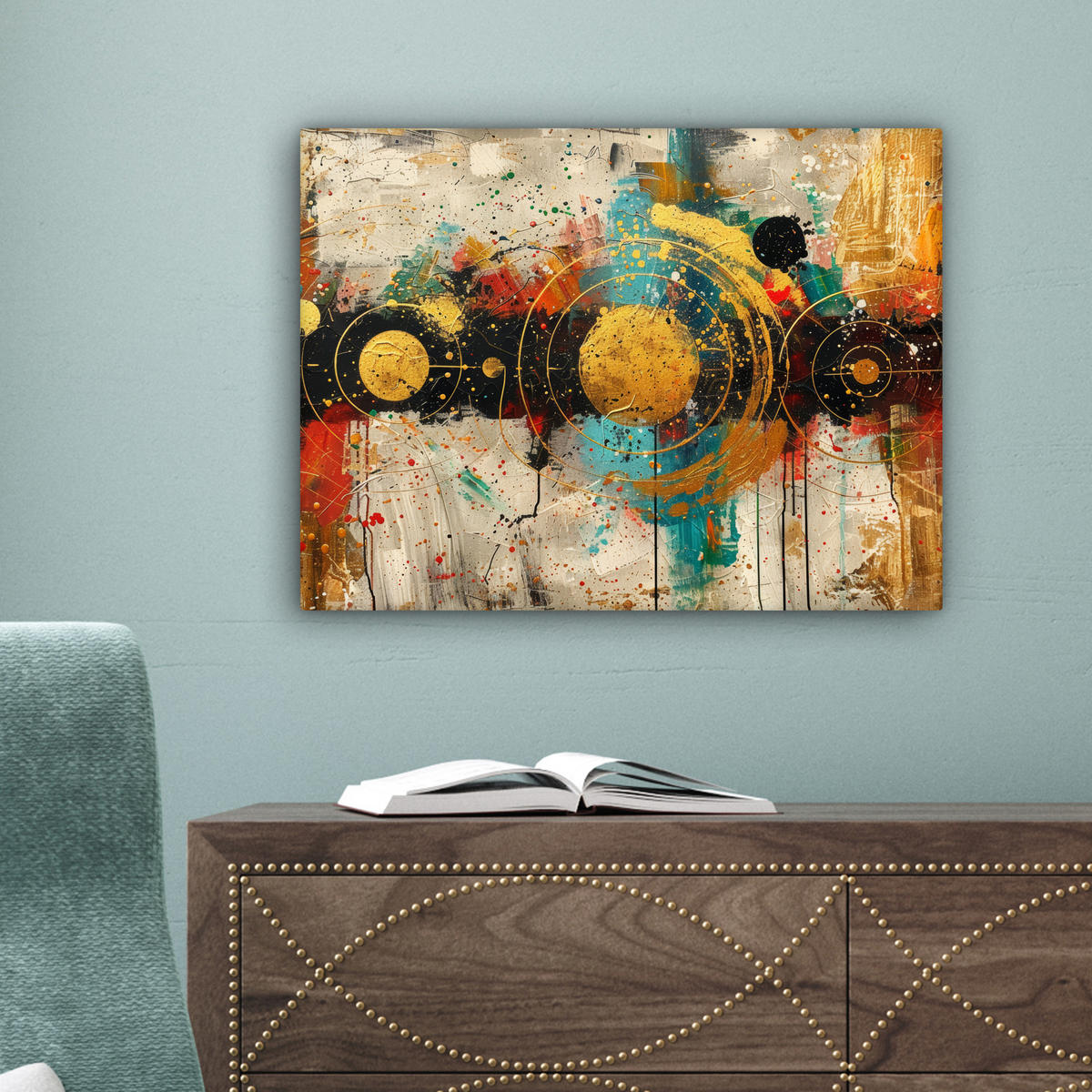 LEINWANDBILD - Abstrakt - Kunst - Gold - Modern - 40x30 - Wanddeko - Multicolor, Textil (40/30cm) - MuchoWow