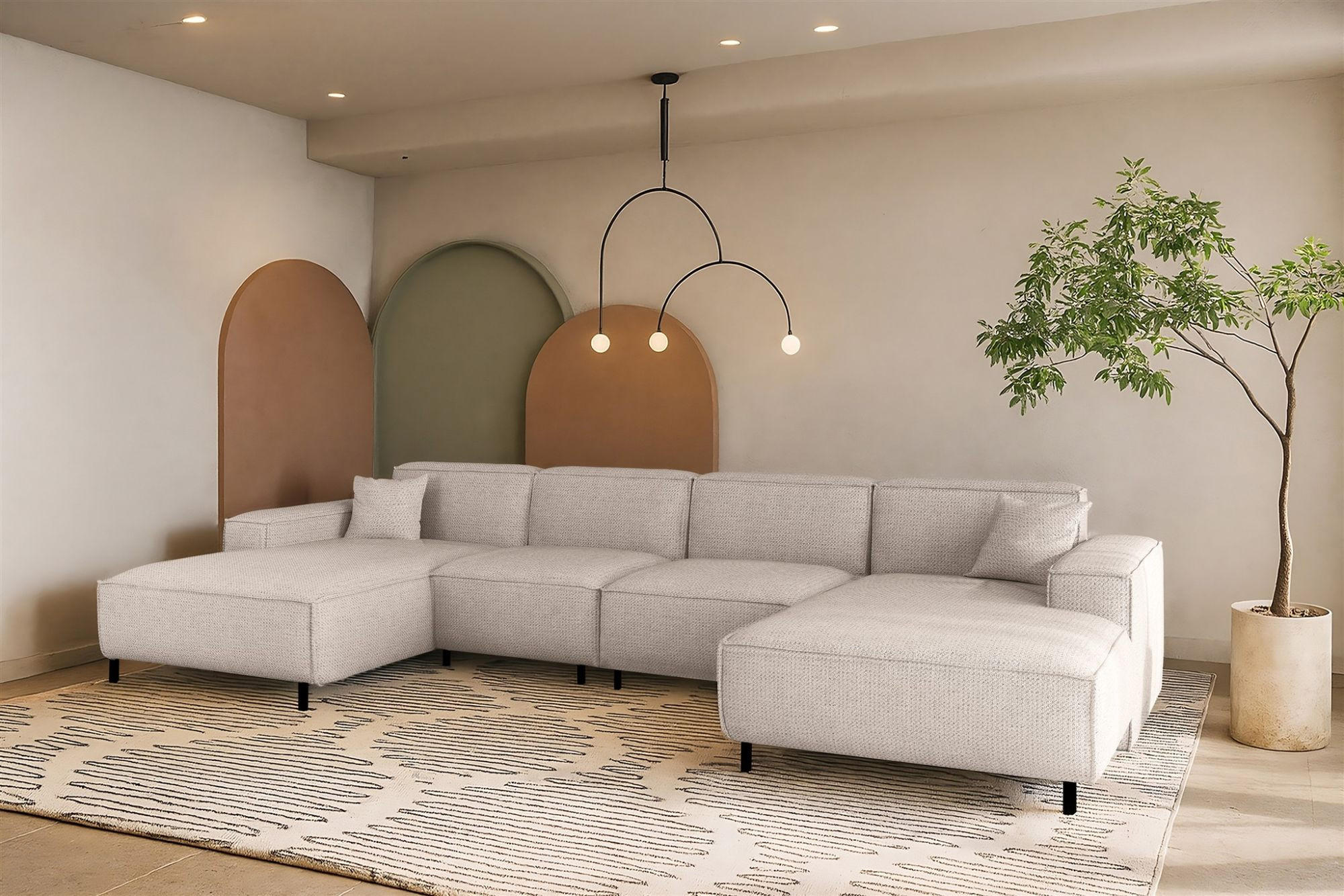 WOHNLANDSCHAFT Gloria In Artico - Creme, Holzwerkstoff/Textil (378/73/165cm) - Fun Möbel