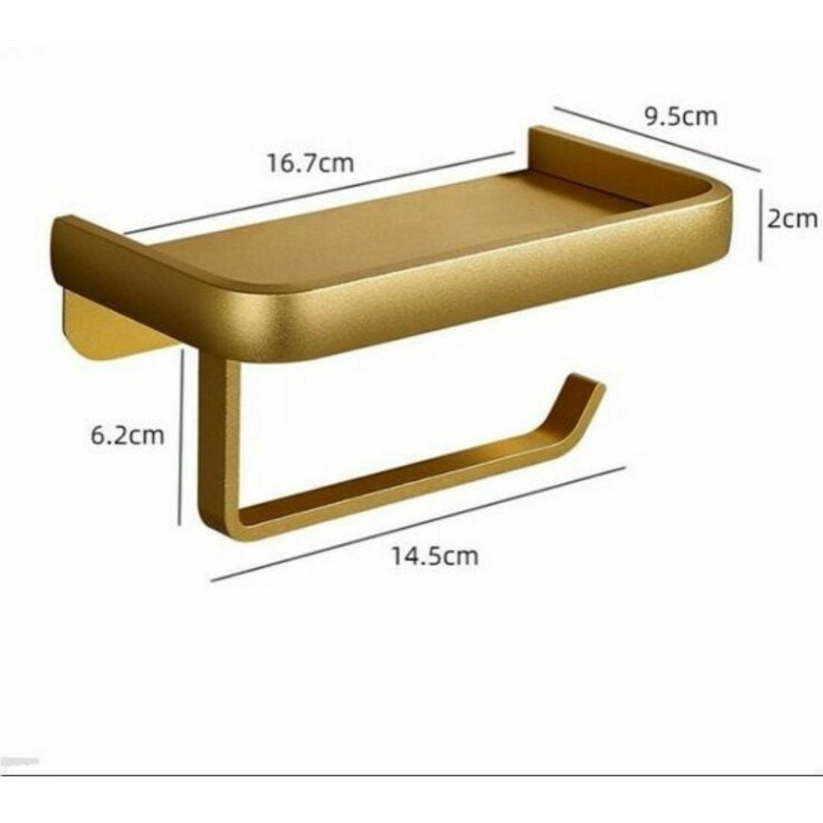 TOILETTENPAPIERHALTER Vergoldet doppellagig Aluminium 16,7 x 9,5 x 6,2 cm mit Ablage selbstklebend/Endkappen - Gelb, Metall (9.5/6.2/16.7cm) - MCBOSON