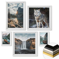 WANDBILDER 5er-Set - 50x50 cm & 20x30 cm & 40x60 cm Weißer Rahmen - Berge, Seen, Wasserfall, Wolf - Weiß, Kunststoff (40/60cm) - ArtPrintCave