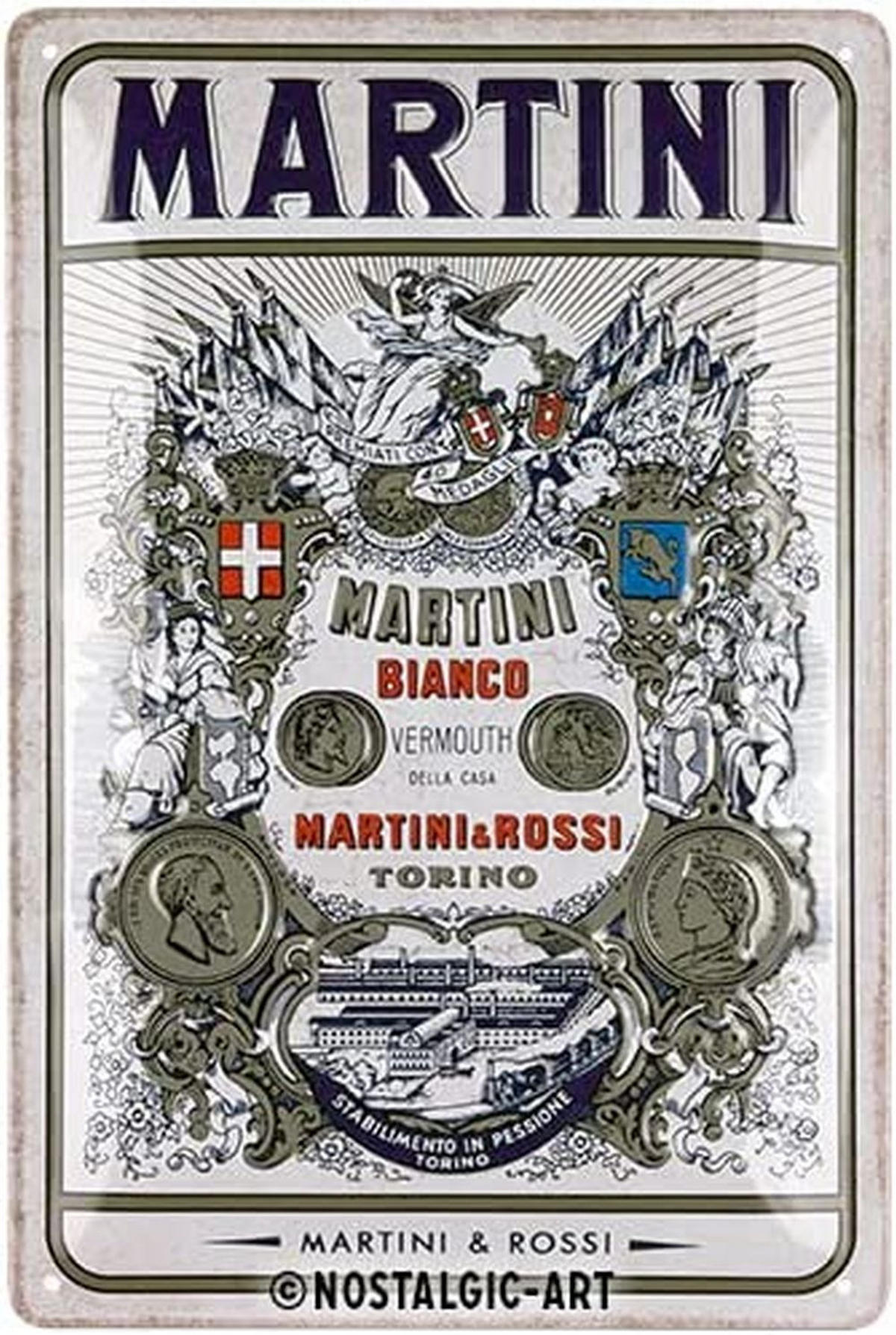 BLECHSCHILD 20/30 cm Martini Bianco Vermouth Label - Multicolor, Metall (20/30/0.2cm) - Nostalgic-Art