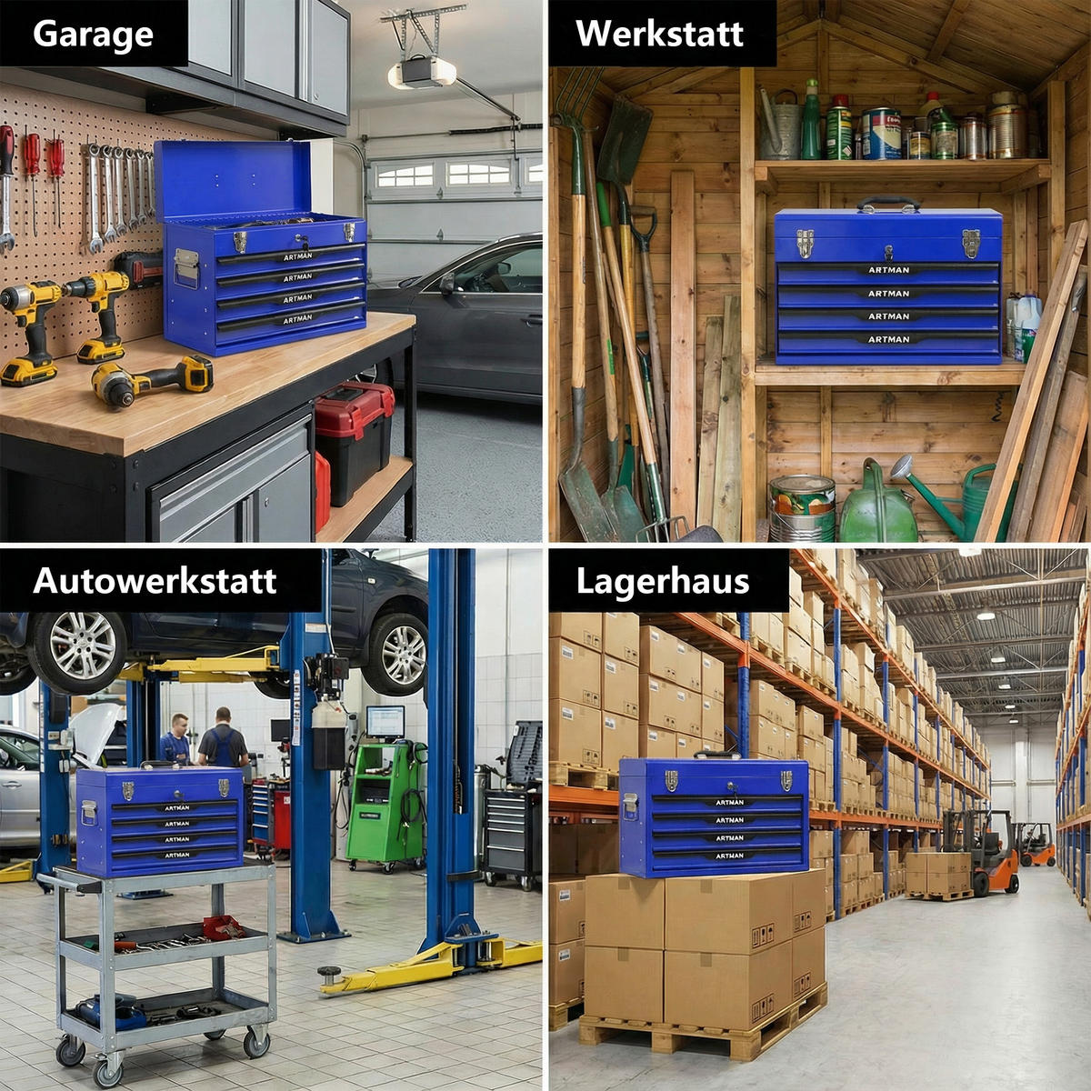 WERKZEUGKISTE 20 Zoll mit 3 Schubladen, pulverbeschichteter Stahl, Blau - Blau, Metall (22.3/34.5/53.2cm) - Novahome