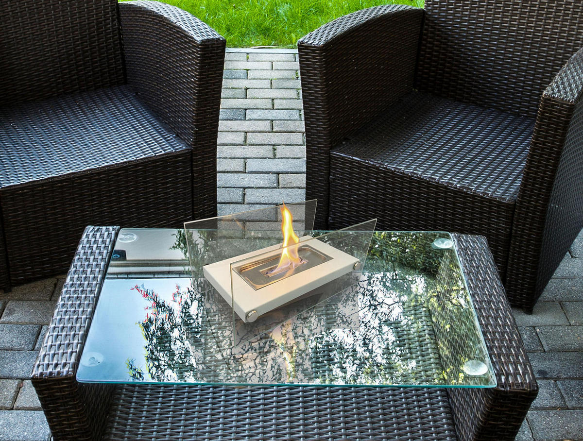 BIOETHANOL-KAMIN Weiß Tischmodell inklusive 0.25 L Brennblock - Weiß, Glas (34/16/16cm) - Purline