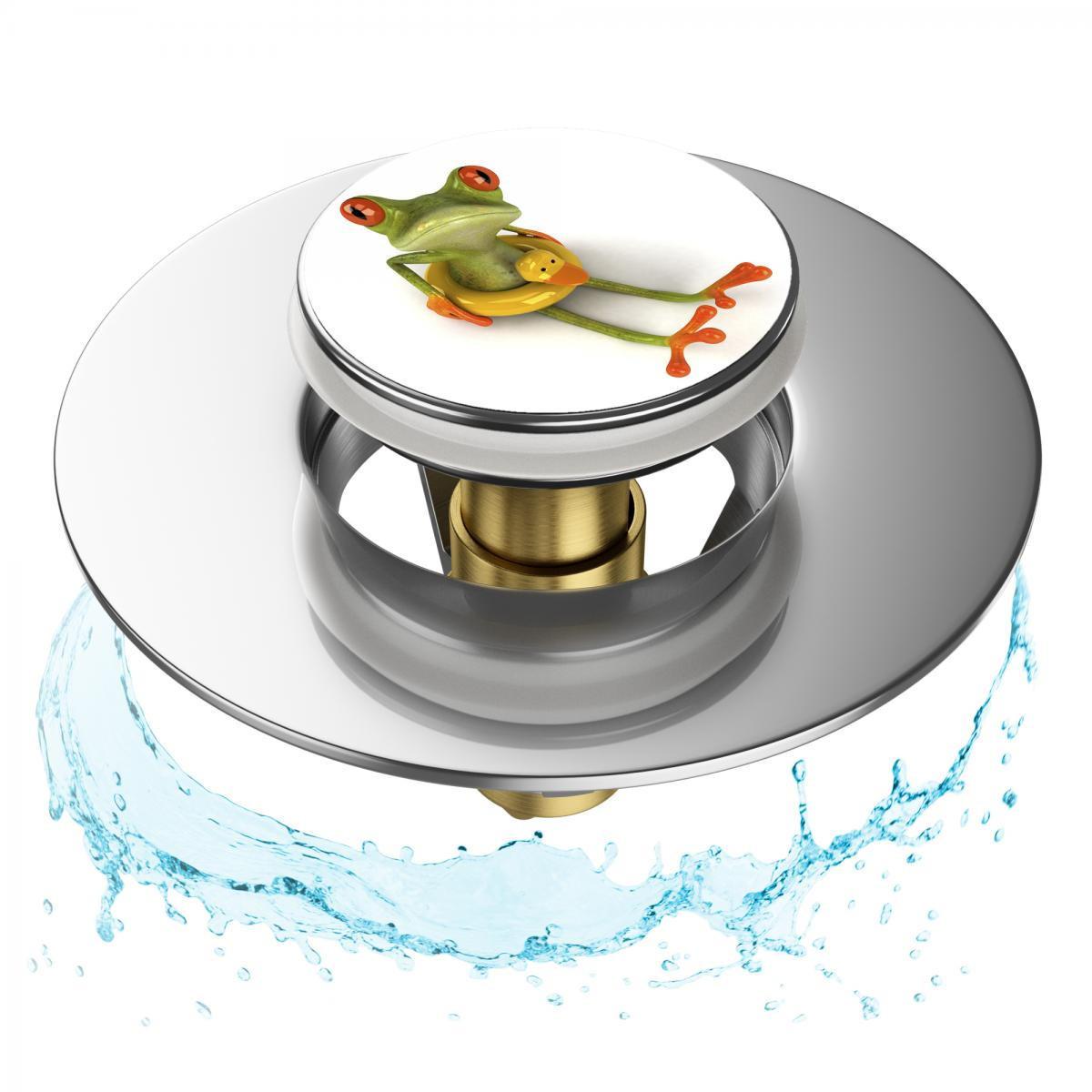 WASCHBECKENSTÖPSEL Pop-Up Froggy - Weiß, Metall (6/4/5cm) - Sanilo