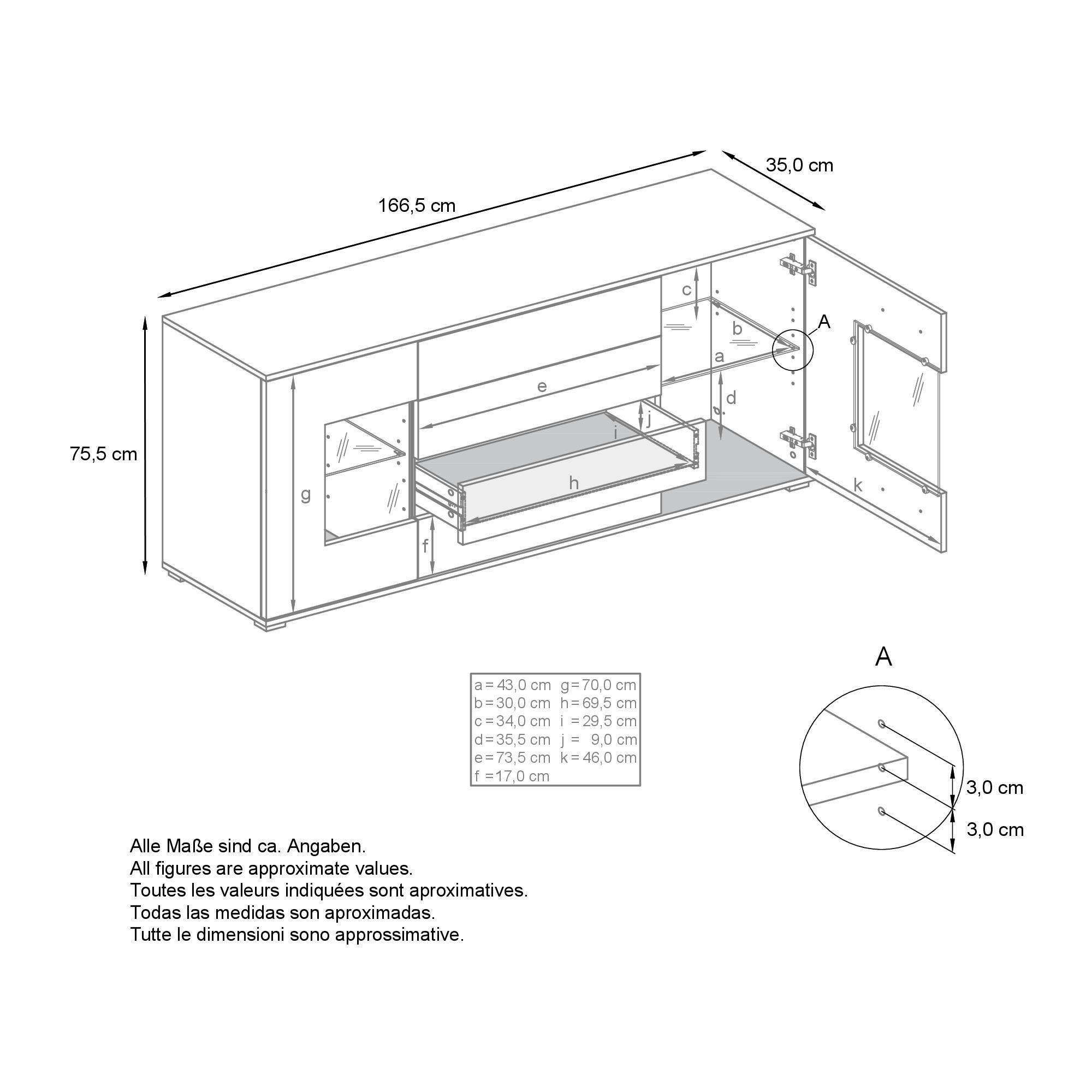 Thumbnail - Vladon Sideboard, Alteiche, Holzwerkstoff, 166.5x75.5x35 cm, Wohnzimmer, Kommoden & Sideboards, Sideboards