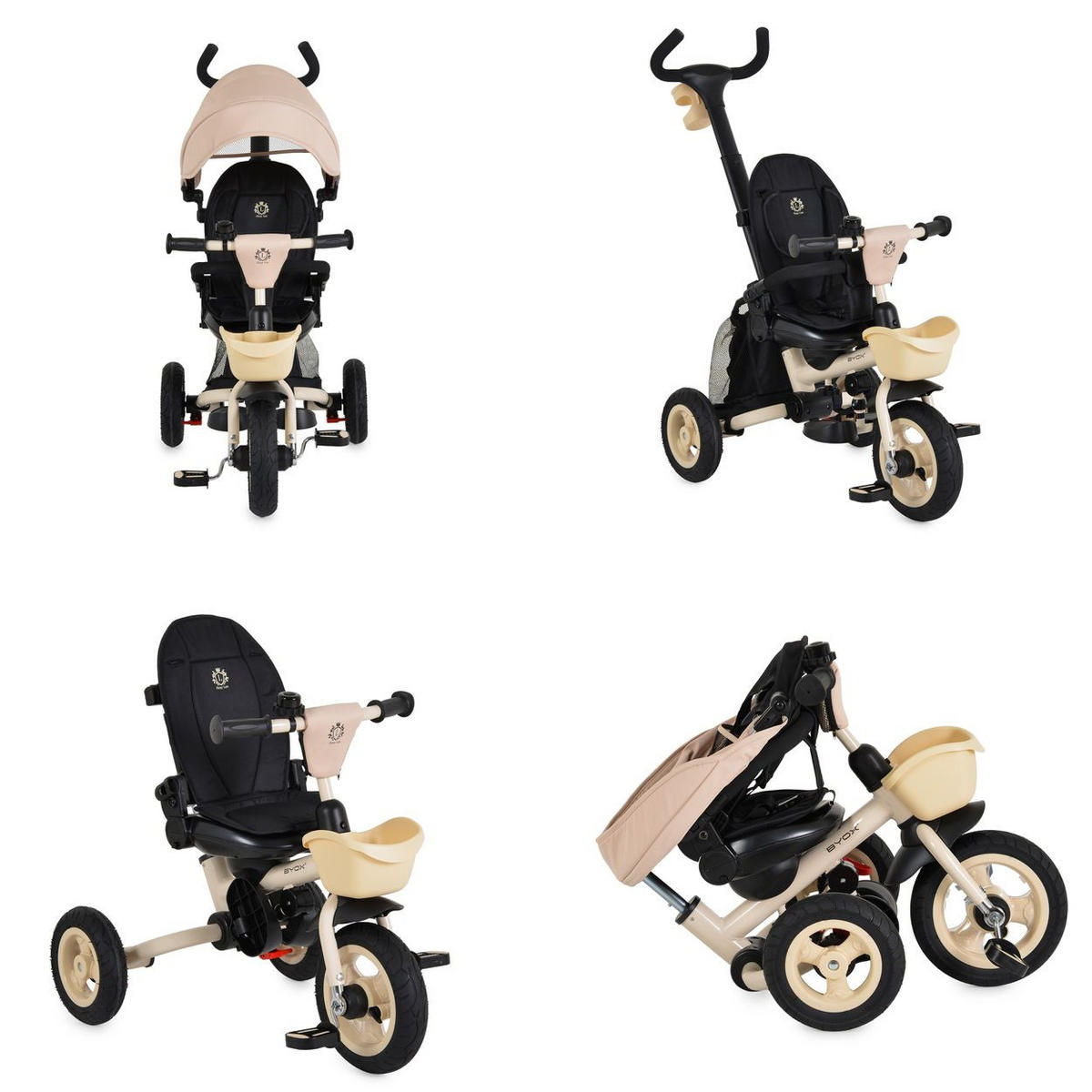 DREIRAD Flexy Lux 3 in 1 beige gelb Gummireifen, 360° drehbarer Sitz, Sonnendach, Getränkehalter - Beige, Metall (75/52/110cm)