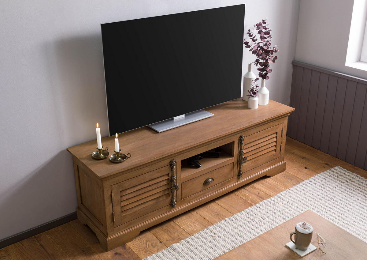 TV-BOARD Mango 170x45x55 beige geölt TOULOUSE #11 - Beige, Holz (170/55/45cm) - Massivmoebel24