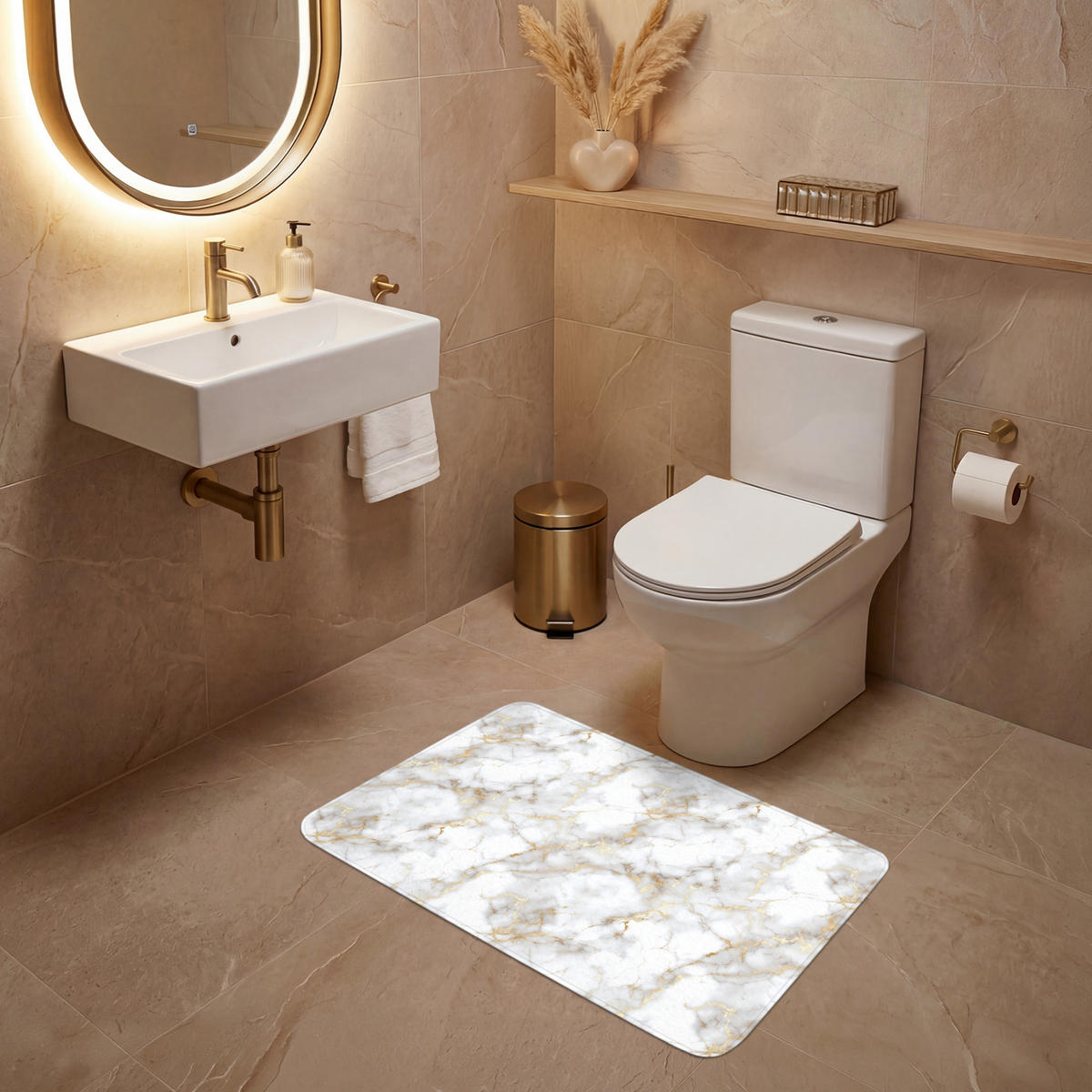 WC PŘEDLOŽKA Zlaté žilky - Mramor - Bílý 80x50 cm - bílá, textil/plast (80/1cm) - OnlyWow