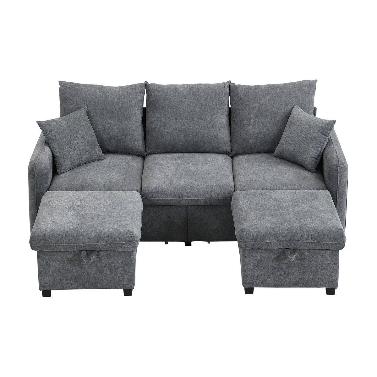 ROHOVÁ Sedacia zostava zo ženilky, taburety 52/52 cm, tmavosivá, s úložným priestorom a lôžkom - tmavosivá, plast (188/86/186cm) - BEAOK