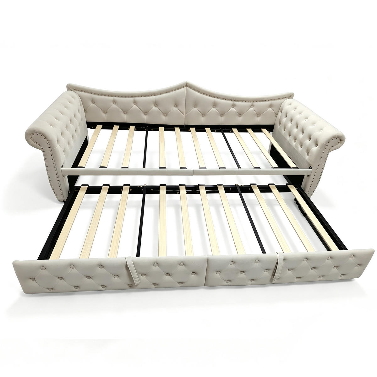 AUSZIEHBETT 90/180/200 cm mit USB und LED, DE-41723, in Beige - Beige, Metall (90/200cm) - ComfortXL