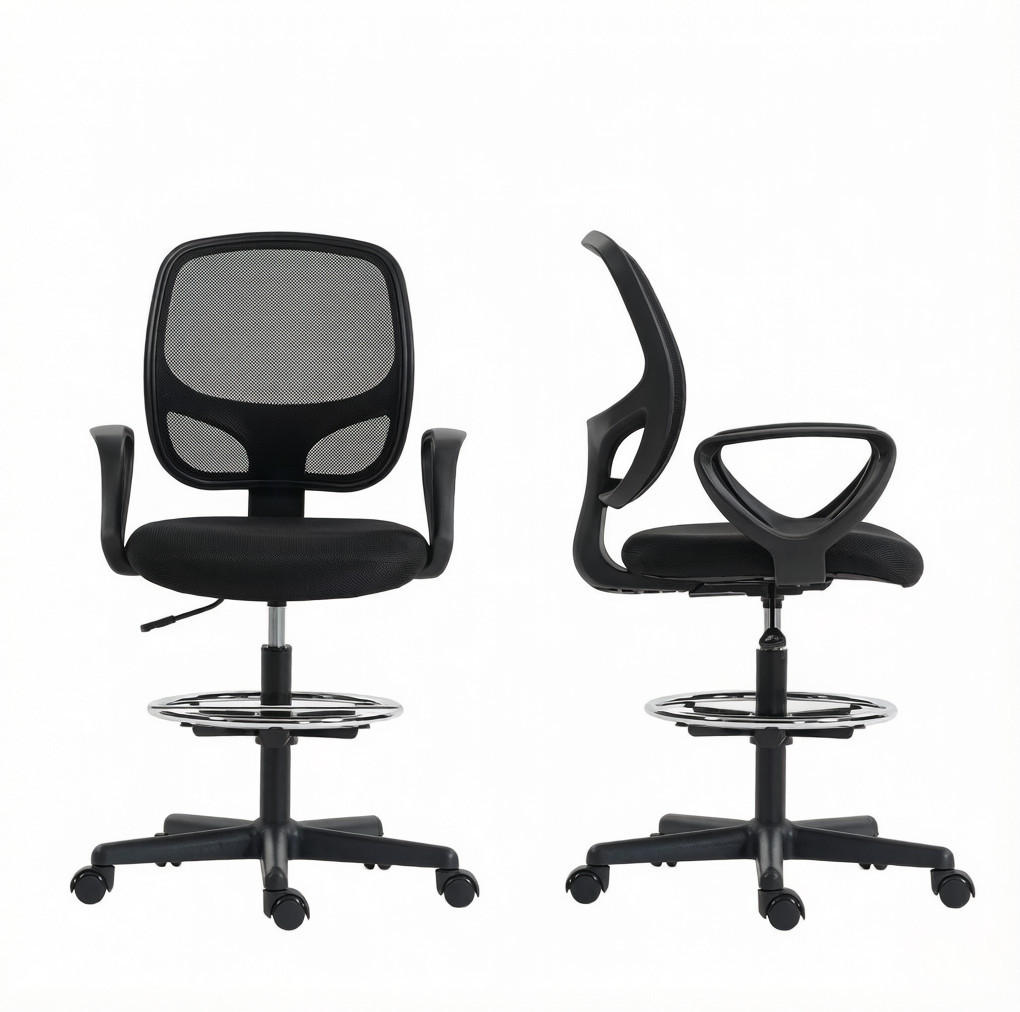HÖHENVERSTELLBARER Bürostuhl in Schwarz 58x59x103 cm mit Fußstützring und Netzrückenlehne - Schwarz, Textil (59/103/58cm) - IVMEU