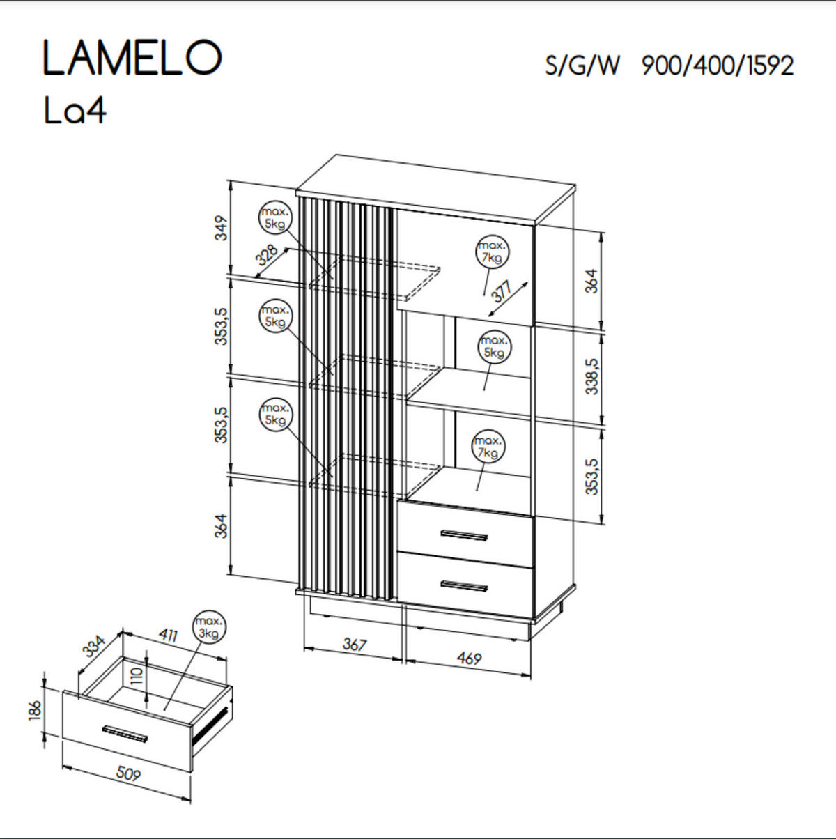 REGAL Lamelo Wotan eiche, mit Schubladen - Schwarz/Braun, Holzwerkstoff (90/159/40cm) - Bettso