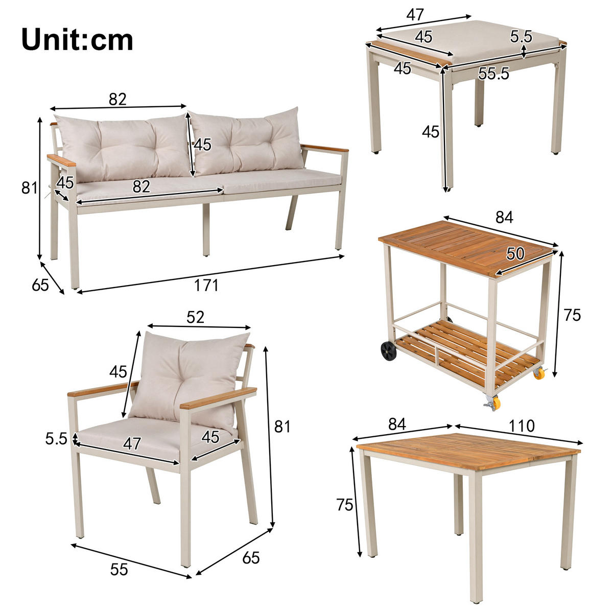 GARTENMÖBELSET Akazienholz 6-7 Sitzer Tisch Stühle - Multicolor, Metall - FLIEKS