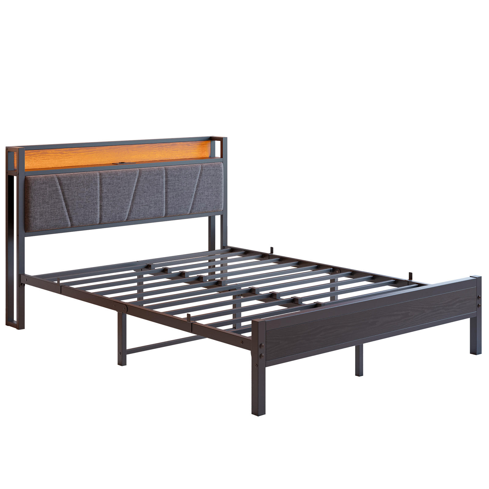 METALLBETT 140/200 cm Schwarz mit LED und USB - Schwarz, Metall (140/200cm) - Oxeza