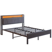 METALLBETT 140/200 cm Schwarz mit LED und USB - Schwarz, Metall (140/200cm) - Oxeza