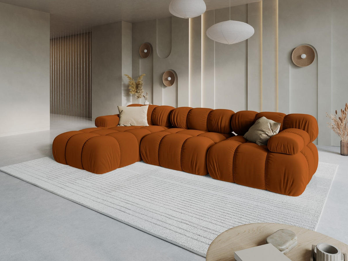 MODULARES-ECKSOFA links Bellis aus Samt terrakotta 4 Sitzplätze - Terracotta, Textil (122/285cm) - Micadoni