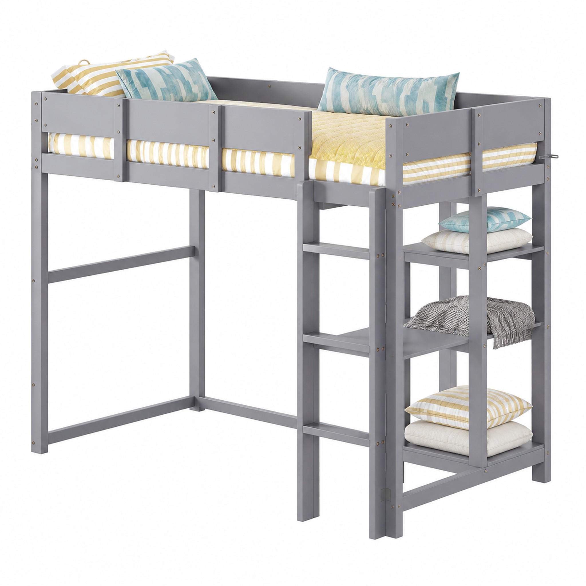 HOCHBETT mit Ablageregal 90x200 cm Massivholz Grau - Grau, Holz (90/200cm) - Meubliv