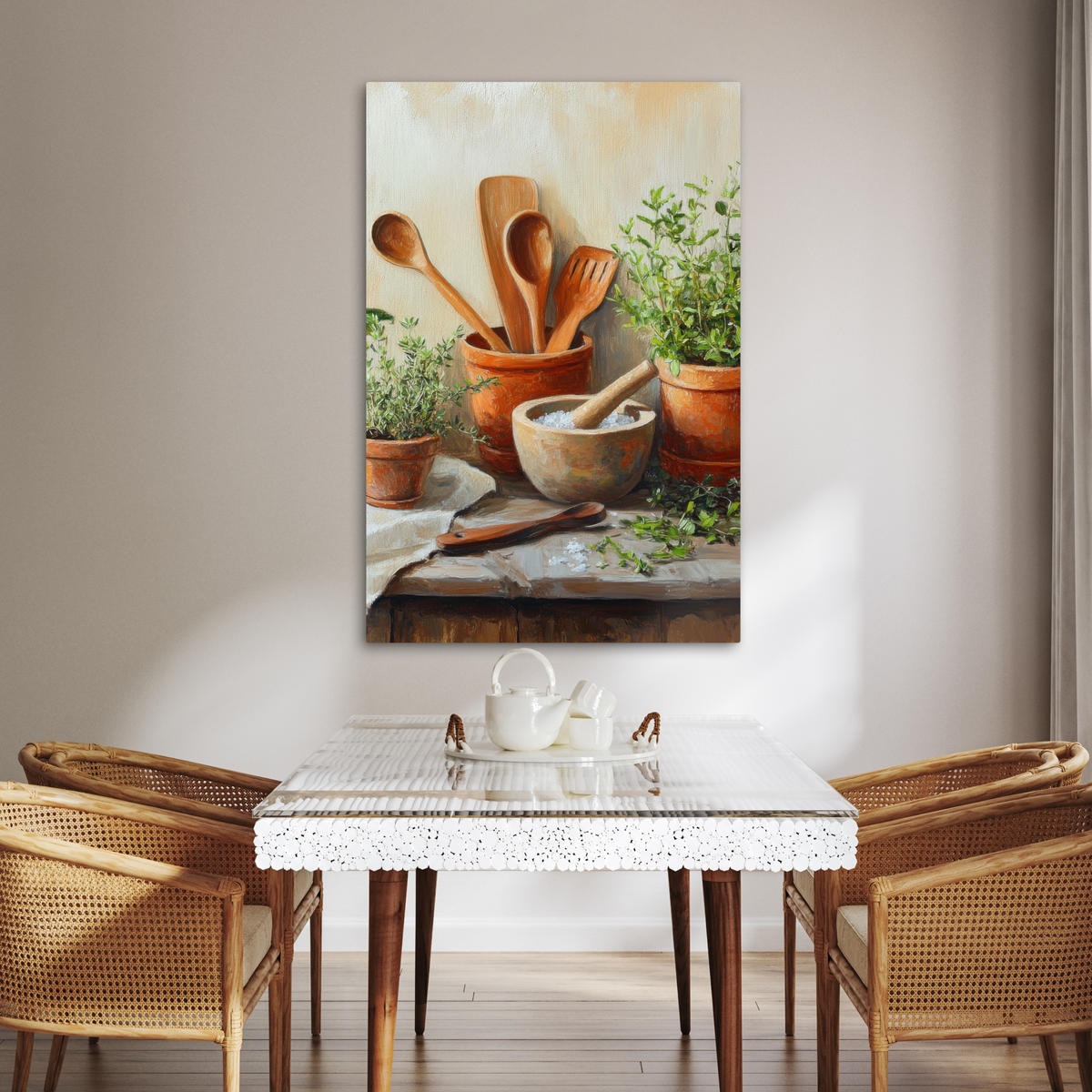 LEINWANDBILD Töpfe - Kräuter - Holz 80x120 cm - Terracotta, Textil (80/120cm) - MuchoWow