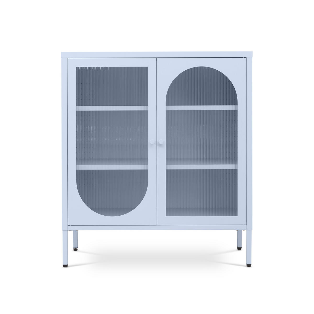 SIDEBOARD KURT im Industriestil aus Metall, blaugrau und geriffeltes Glas, 80 cm - Dunkelblau, Metall (80/90/35cm) - Sicaan