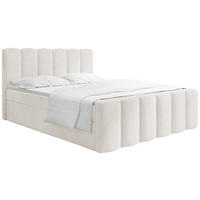 BOXBETT Serenity mit Bettkasten, Samt Creme 120x200 cm – inkl. H4 Taschenfederkern Matratze & Foam Topper - Beige/Creme, Holz/Holzwerkstoff (120/200cm) - WFL GROUP