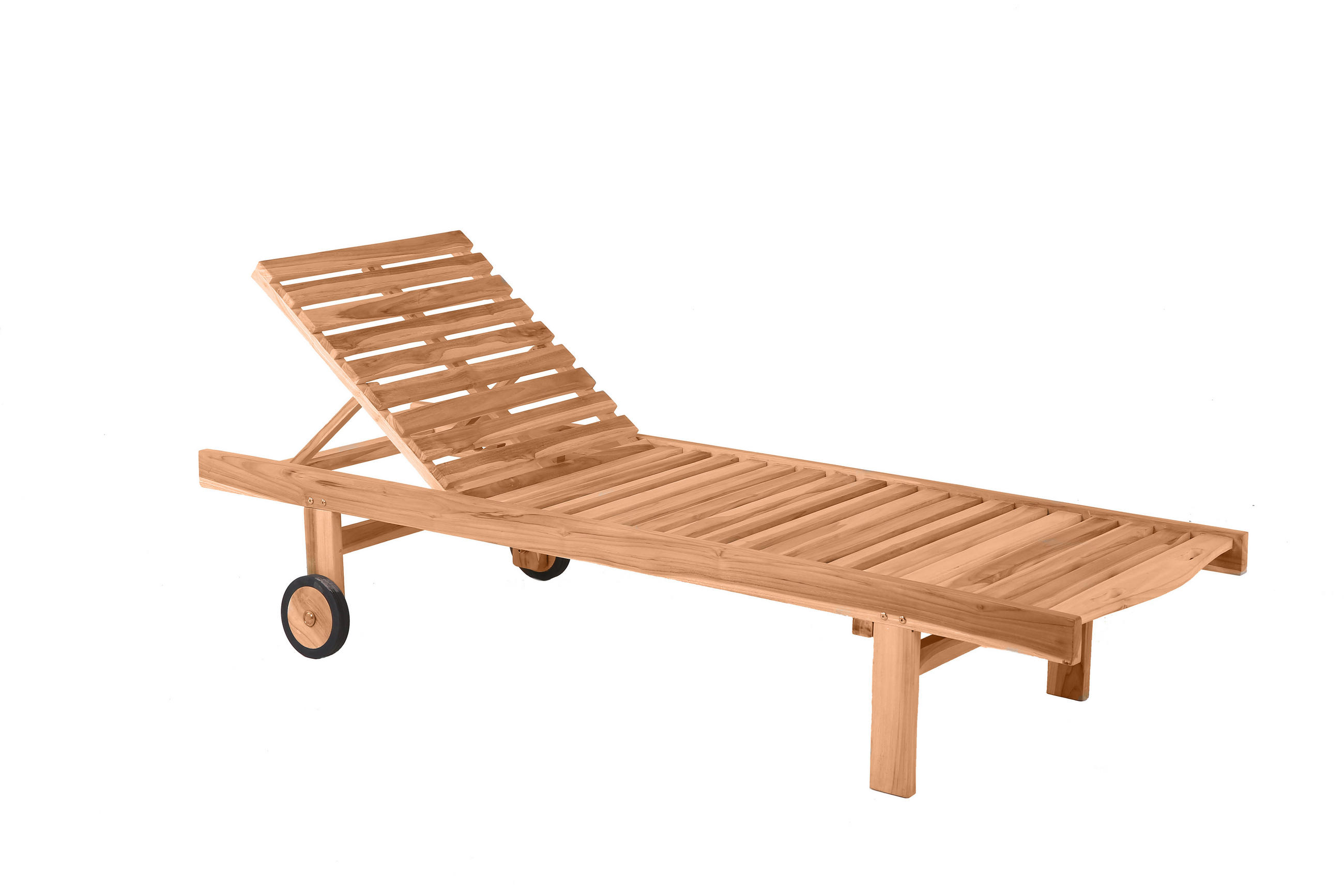 GARTENLIEGE Teaka - verstellbares Kopfteil, Teak, 2 Räder - Braun, Holz (65/36/200cm) - TPFGarden