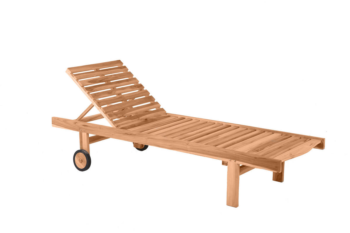 GARTENLIEGE Teaka - verstellbares Kopfteil, Teak, 2 Räder - Braun, Holz (65/36/200cm) - TPFGarden