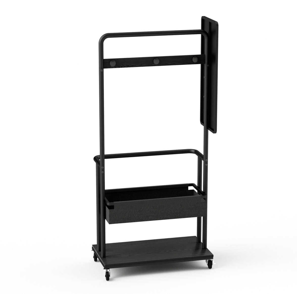 GARDEROBE Kleiderständer 70/40/170 cm aus Stahl und Holzwerkstoff mit Rollen, Spiegel und Stoffkorb Schwarz - Schwarz, Holzwerkstoff (70/170/40cm) - Modenvie