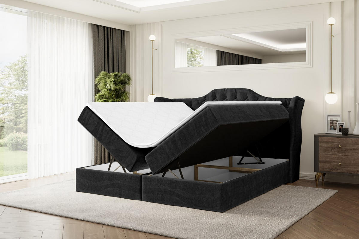 BOXBETT mit Matratze H4 und Lattenrost - VILA - 180x200 cm - H4 - Schwarz - Schwarz, Holzwerkstoff (180/200cm) - ALTDECOR
