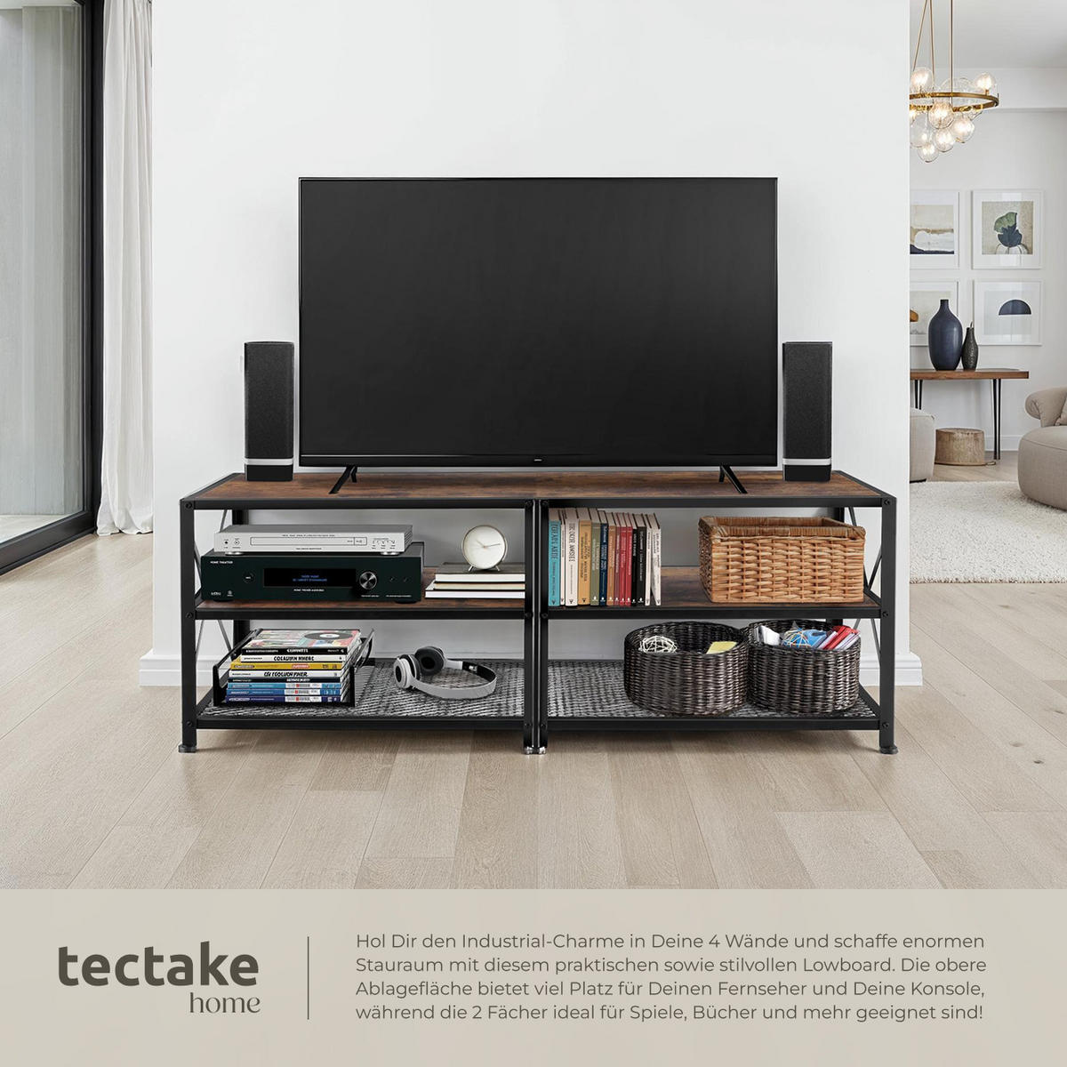 TV-REGAL Chicago,141 x 41,5 x 50,5 cm,Industrial Holz dunkel, rustikal - Rostfarben, Holzwerkstoff (41.5/50.5/141cm) - tectake
