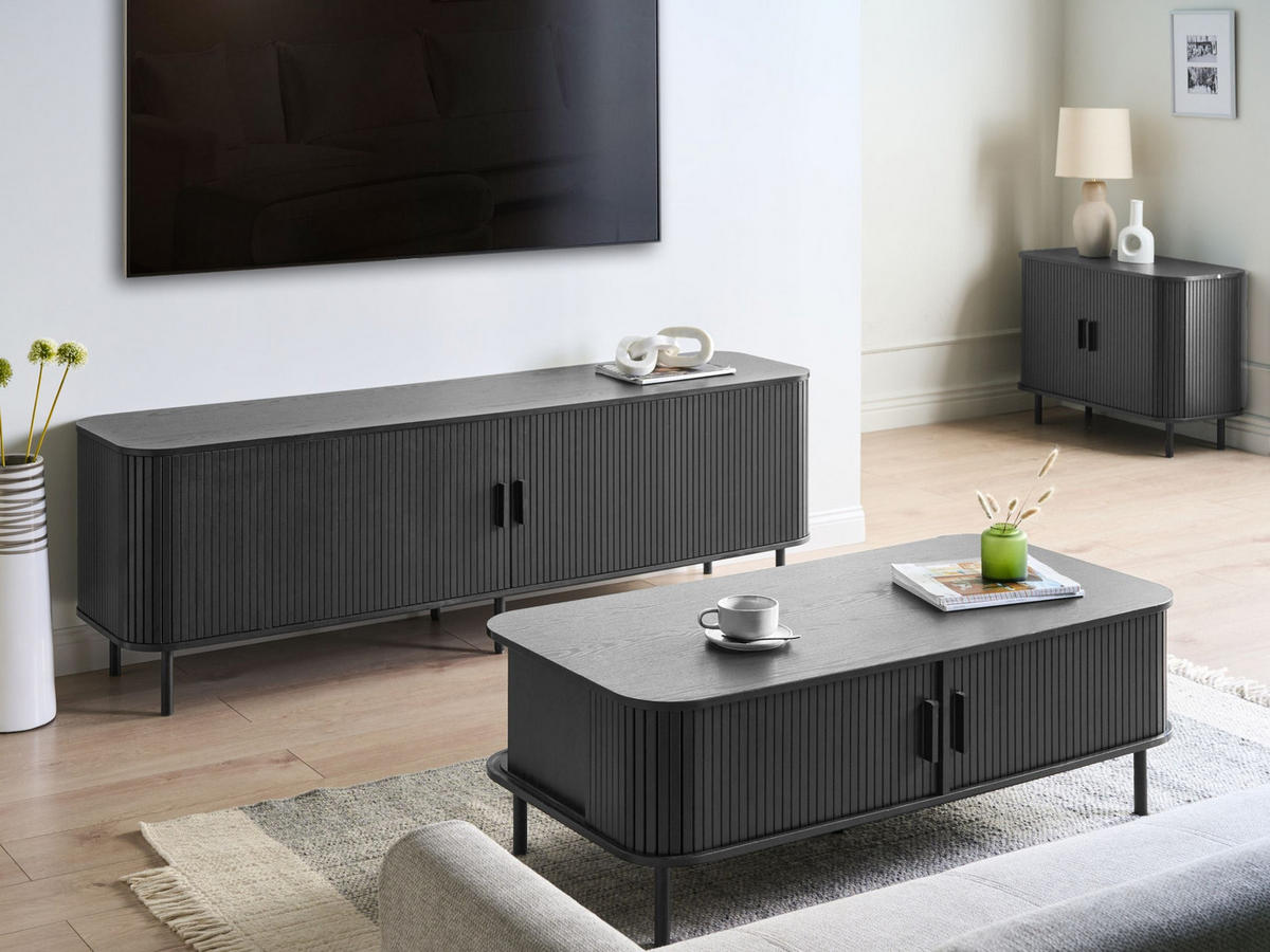 TV-MÖBEL Schwarz Bradley - Schwarz, Holzwerkstoff (180/58/45cm) - Beliani