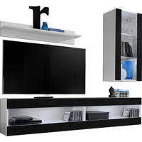 WOHNWAND 4-er Set, TIVOLI SET5 Weiß + Schwarz, Offener Raum - Schwarz/Weiß, Glas/Holzwerkstoff (240/195/35cm) - Komodee