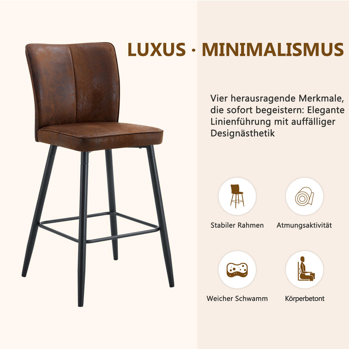 BARSTUHL 2er Set Braun in Vintage-Optik - Braun, Textil (44/101/44cm) - Urban Meuble