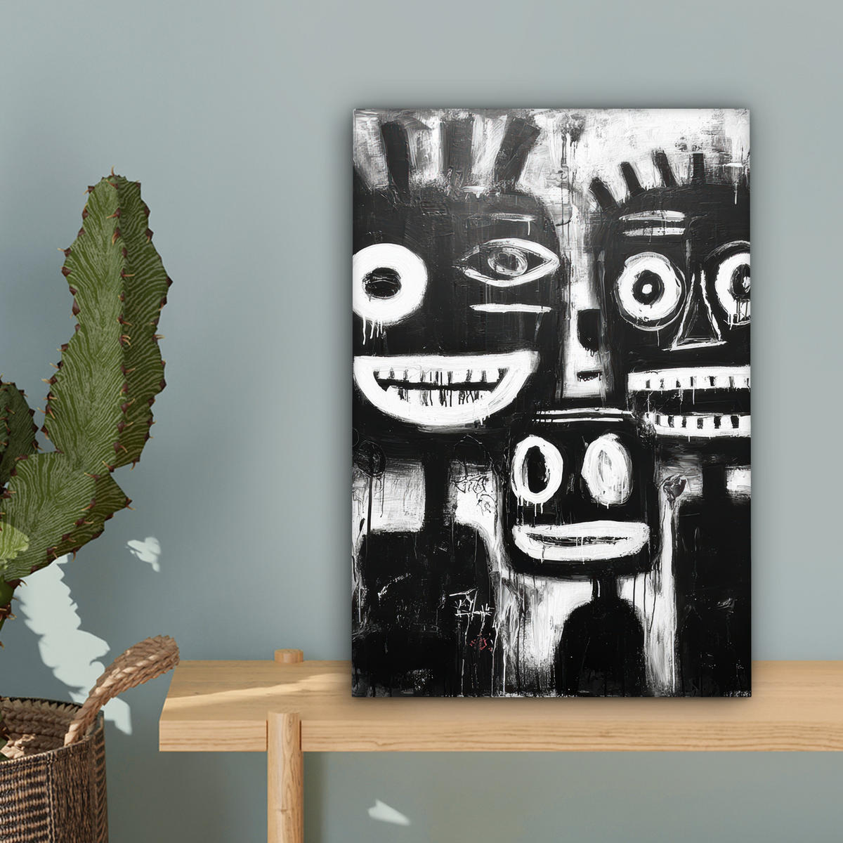 LEINWANDBILD Malerei - Figuren - Schwarz - Abstrakt Deko Wohnzimmer 20x30 cm - Schwarz, Textil (20/30cm) - MuchoWow