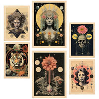 POSTER Set Mit 6 Mystischen Esoterischen A3 & A4 Rahmen Aus Hellem Holz - Beige, Papier (29/3cm) - Nacnic